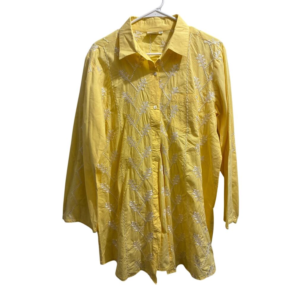 Julia Amory Swizzle Mini Shirt Dress Tunic Yellow Embroidered Extra Large XL